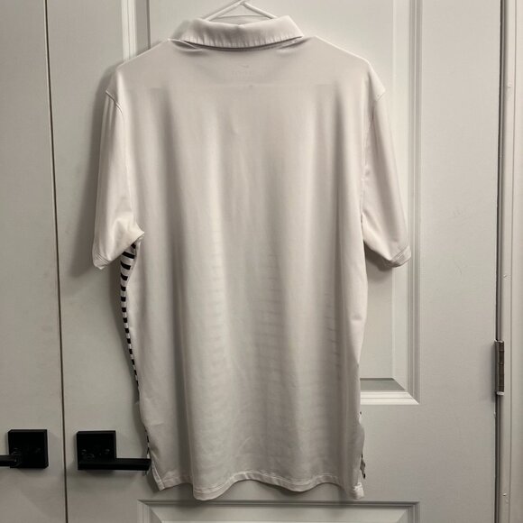 Nike Vapor Graphic Golf Polo Shirt Stripe Mens M White Black - Picture 2 of 3